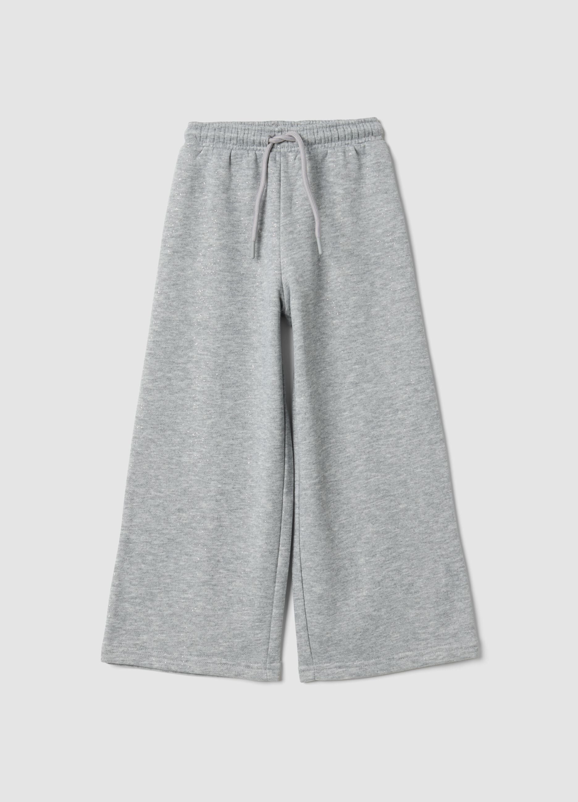 Jogger wide leg grigio melange con vita elasticizzata