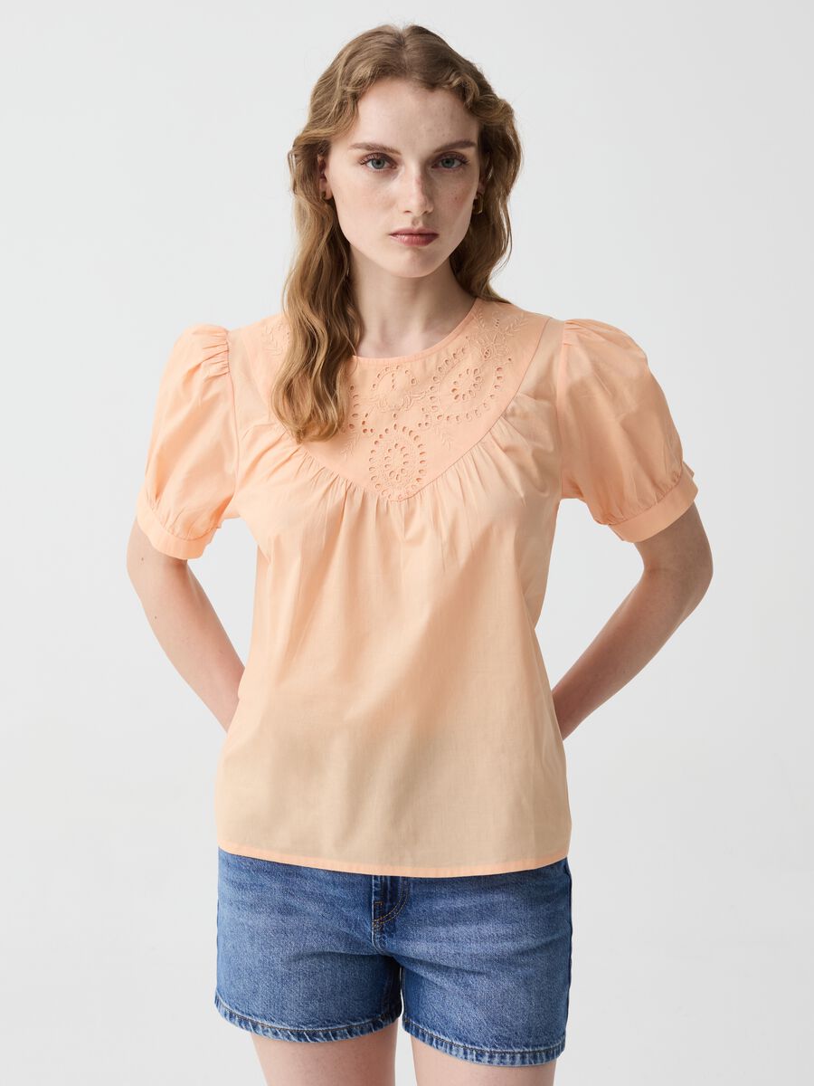Cotton blouse with broderie anglaise insert_0