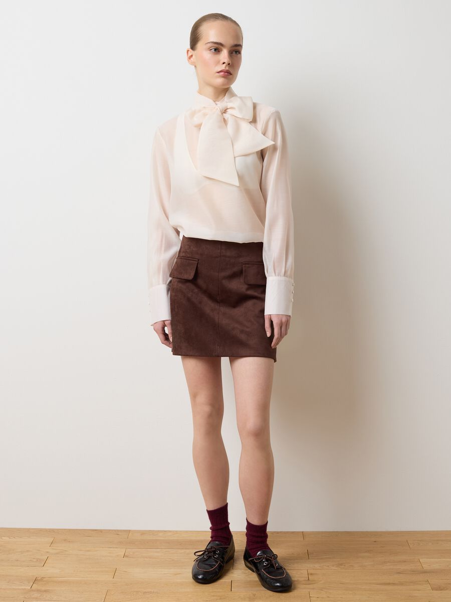 Camicia in organza bianca con fiocco regular fit_2