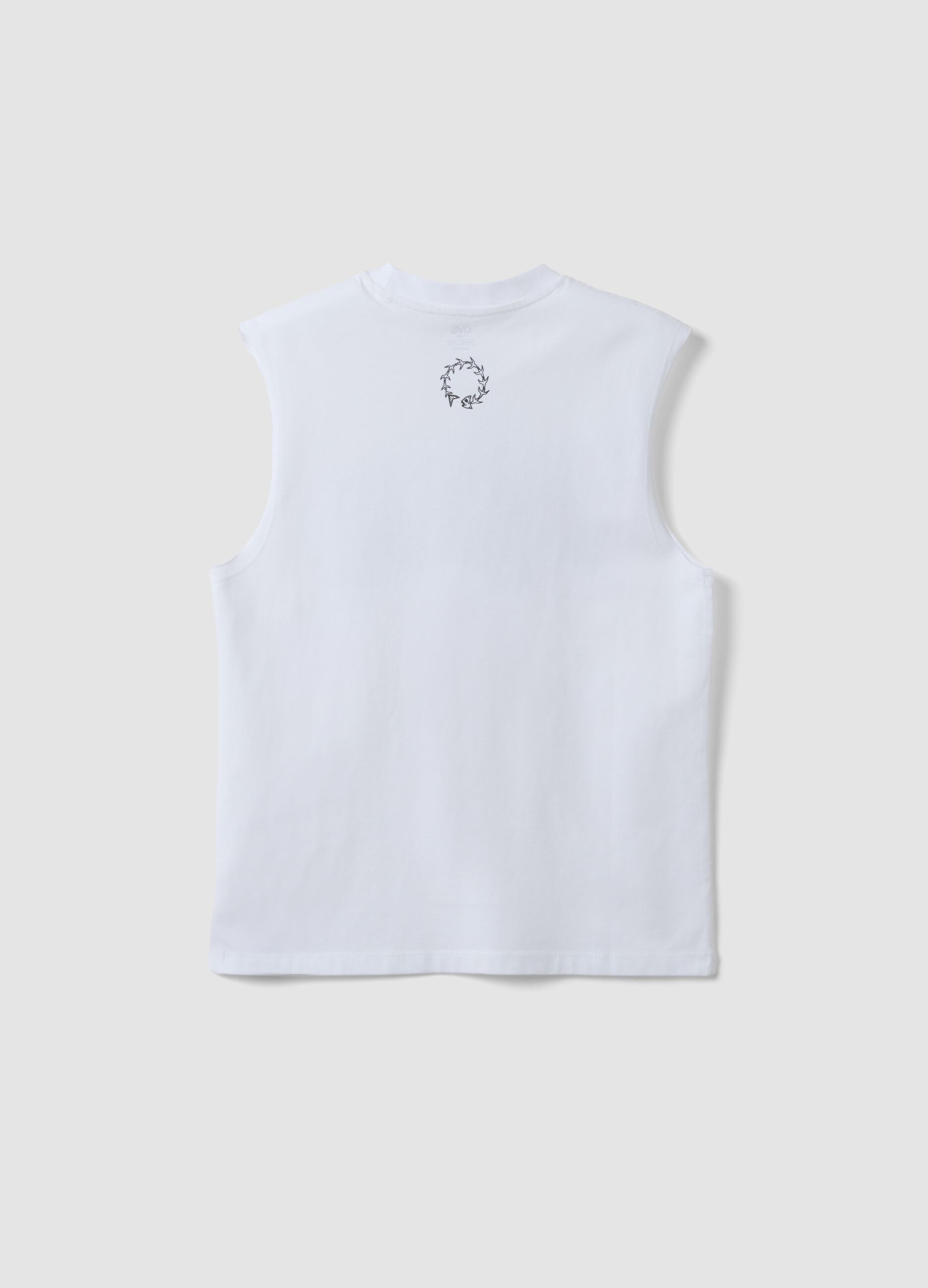 White pure cotton oversized-fit vest for boys