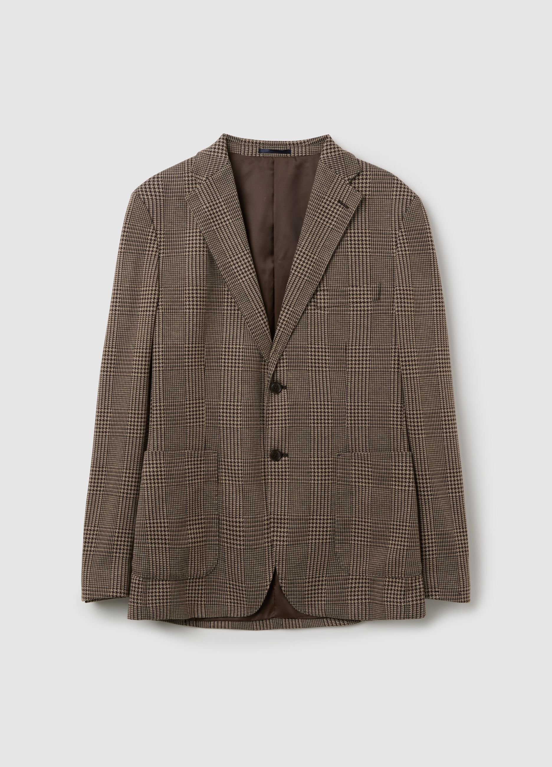 Regular fit brown checked blazer with buttons
