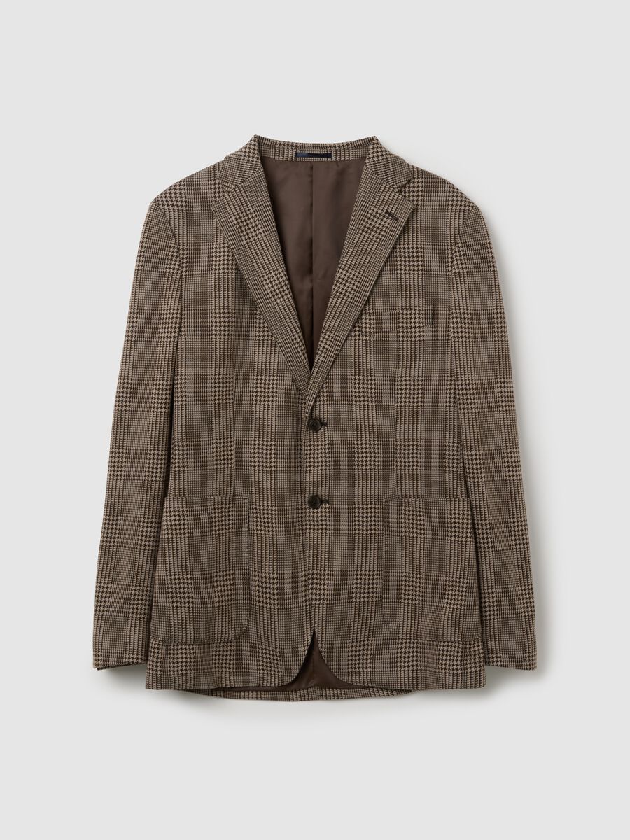 Regular fit brown checked blazer with buttons_0