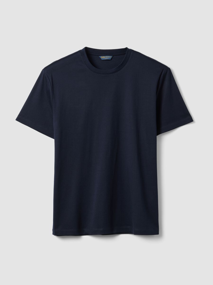 T-shirt blu in puro cotone mercerizzato slim fit_4