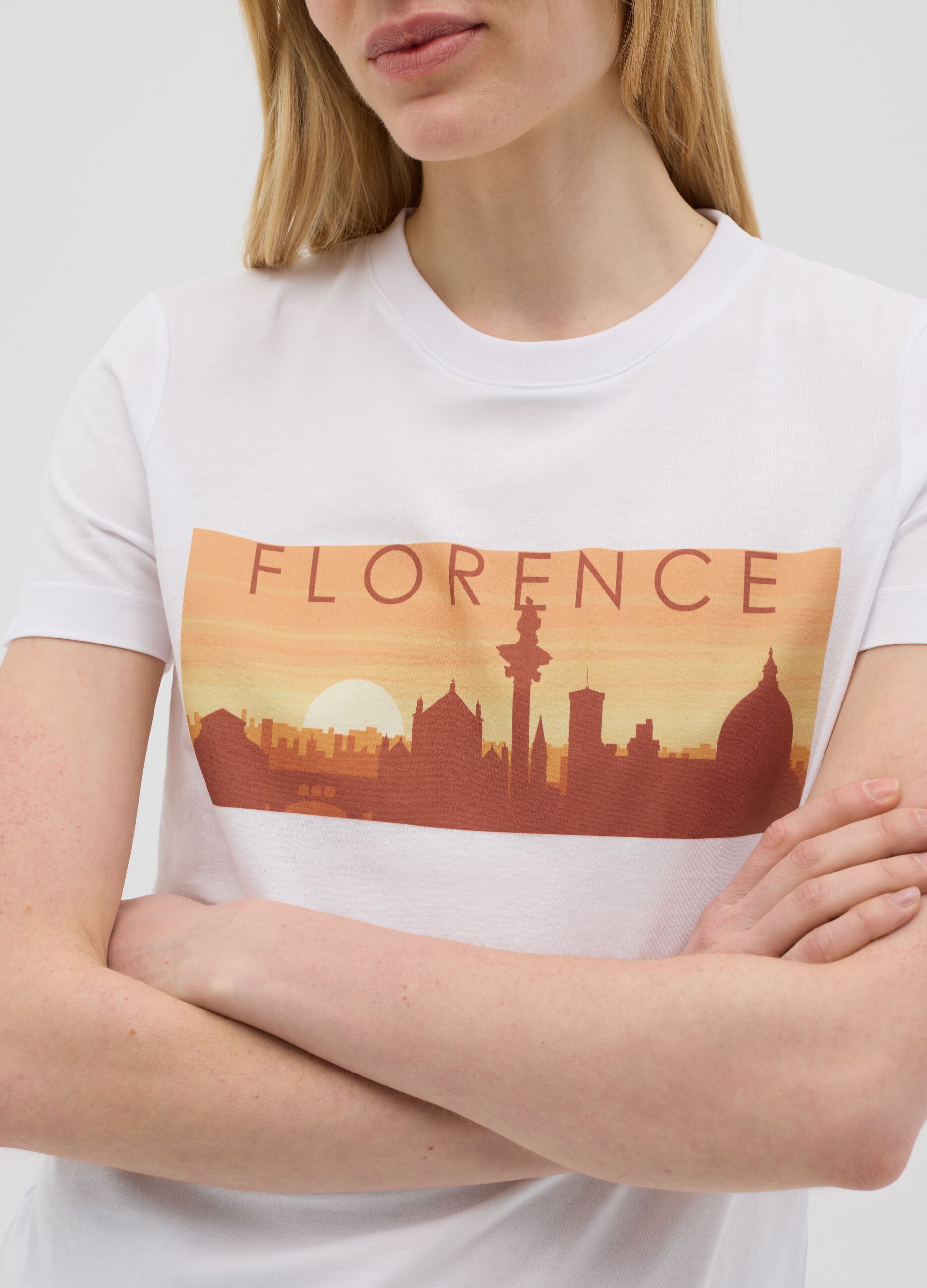 White T-shirt with Florence Ovs print