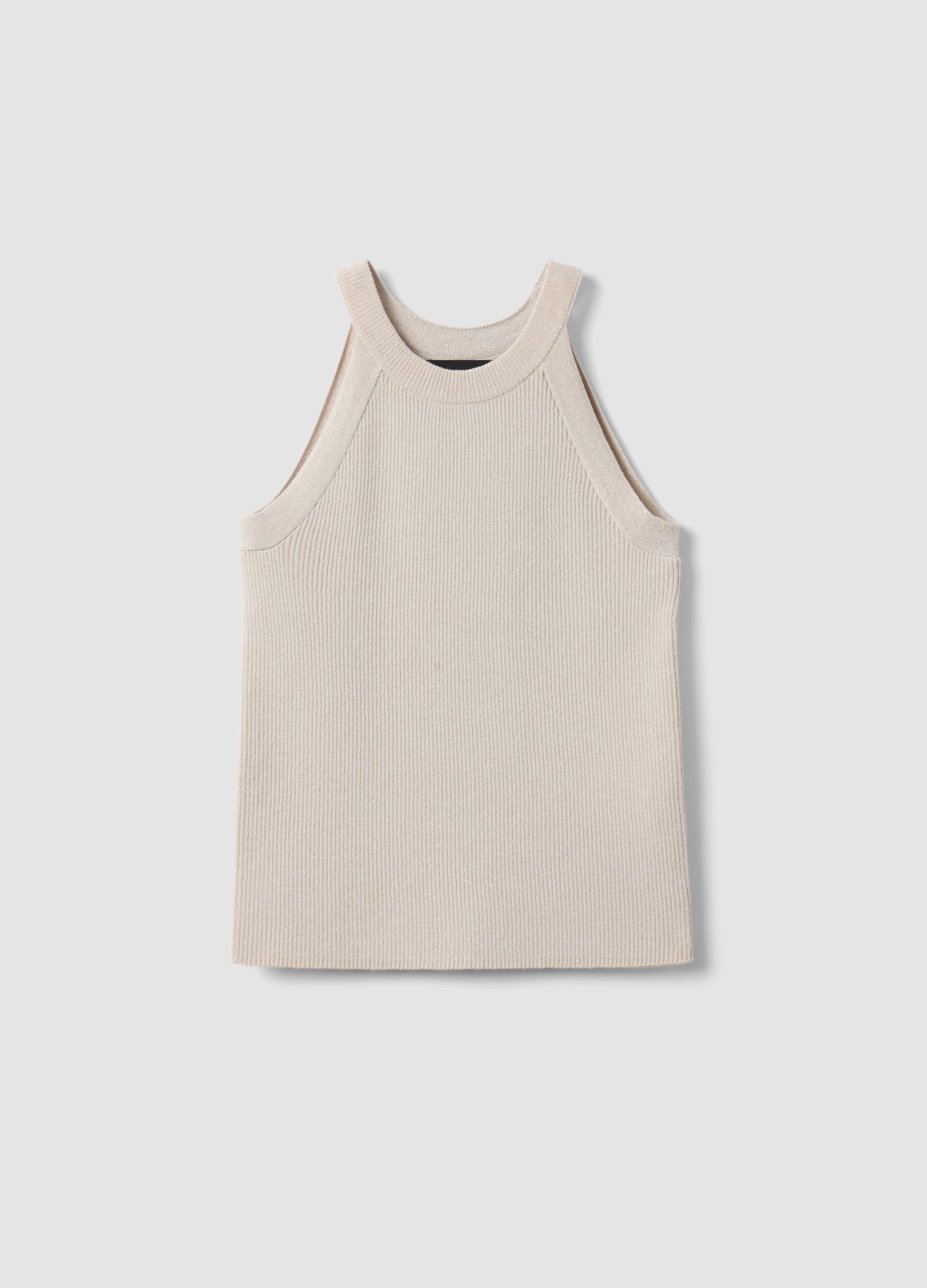 Tank top fitted in misto viscosa beige
