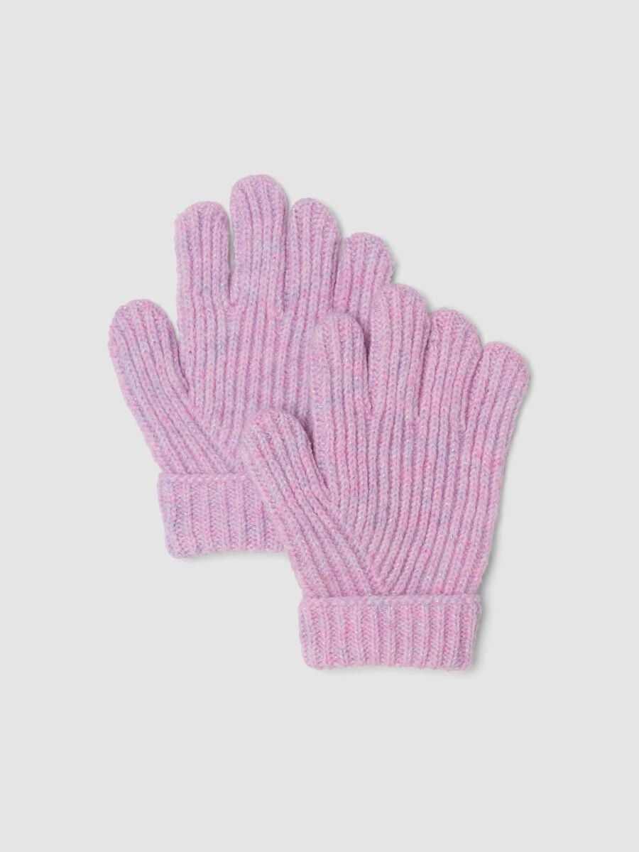 Purple rib-knit gloves with turn-up cuffs_0