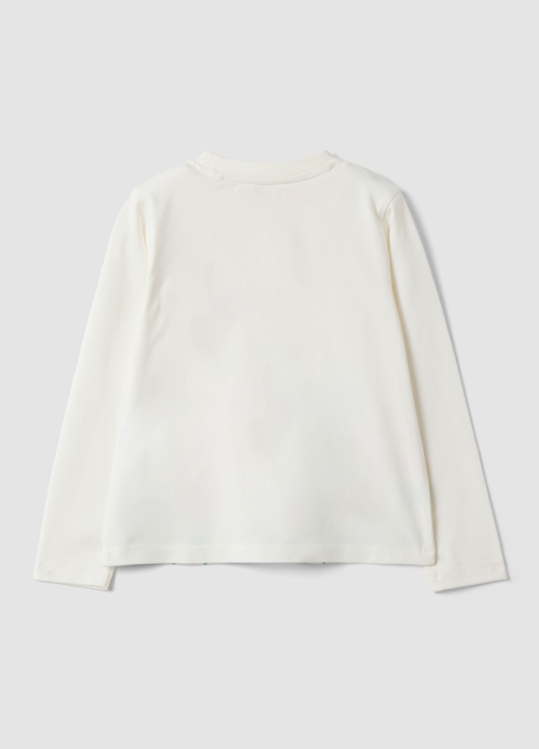 White stretch cotton girls&rsquo; T-shirt with floral motif
