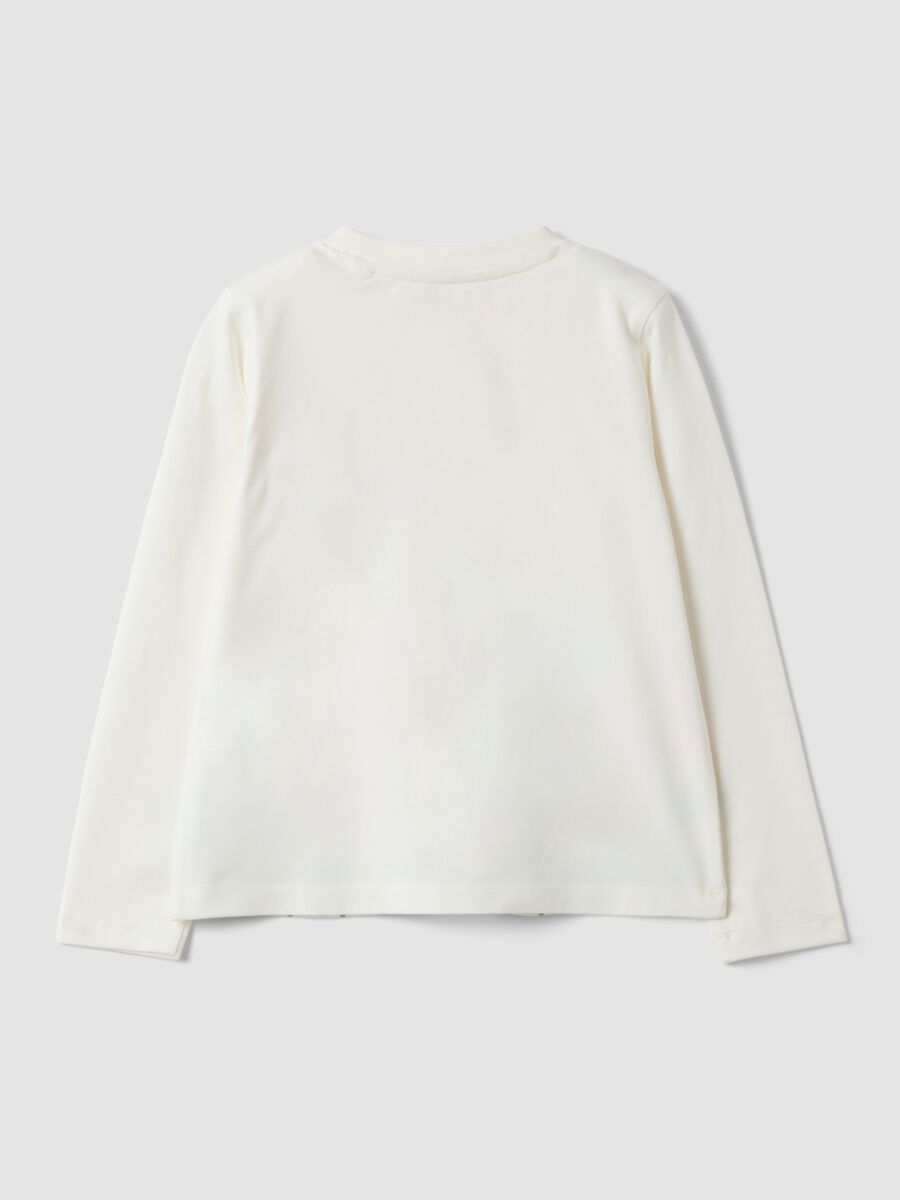 T-shirt bianca in cotone elasticizzato con fiori per bambina_1