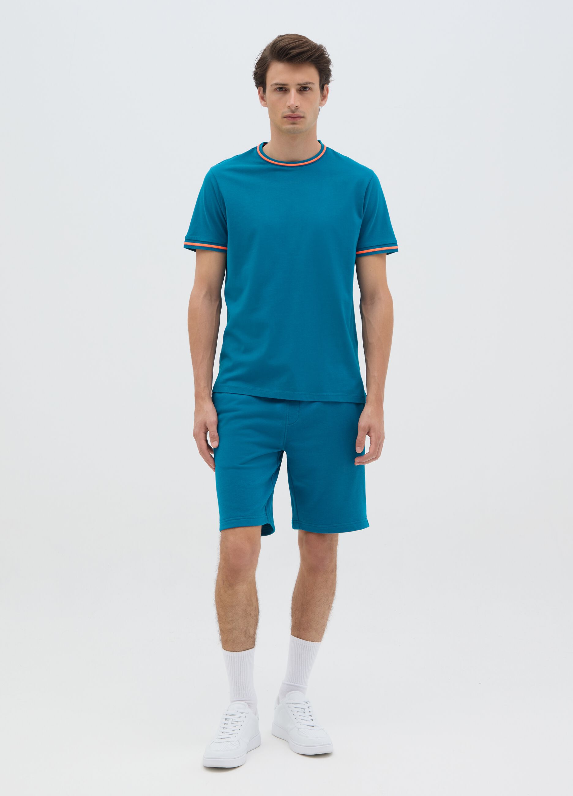 Men's pure cotton blue t-shirt regular fit with fluorescent details