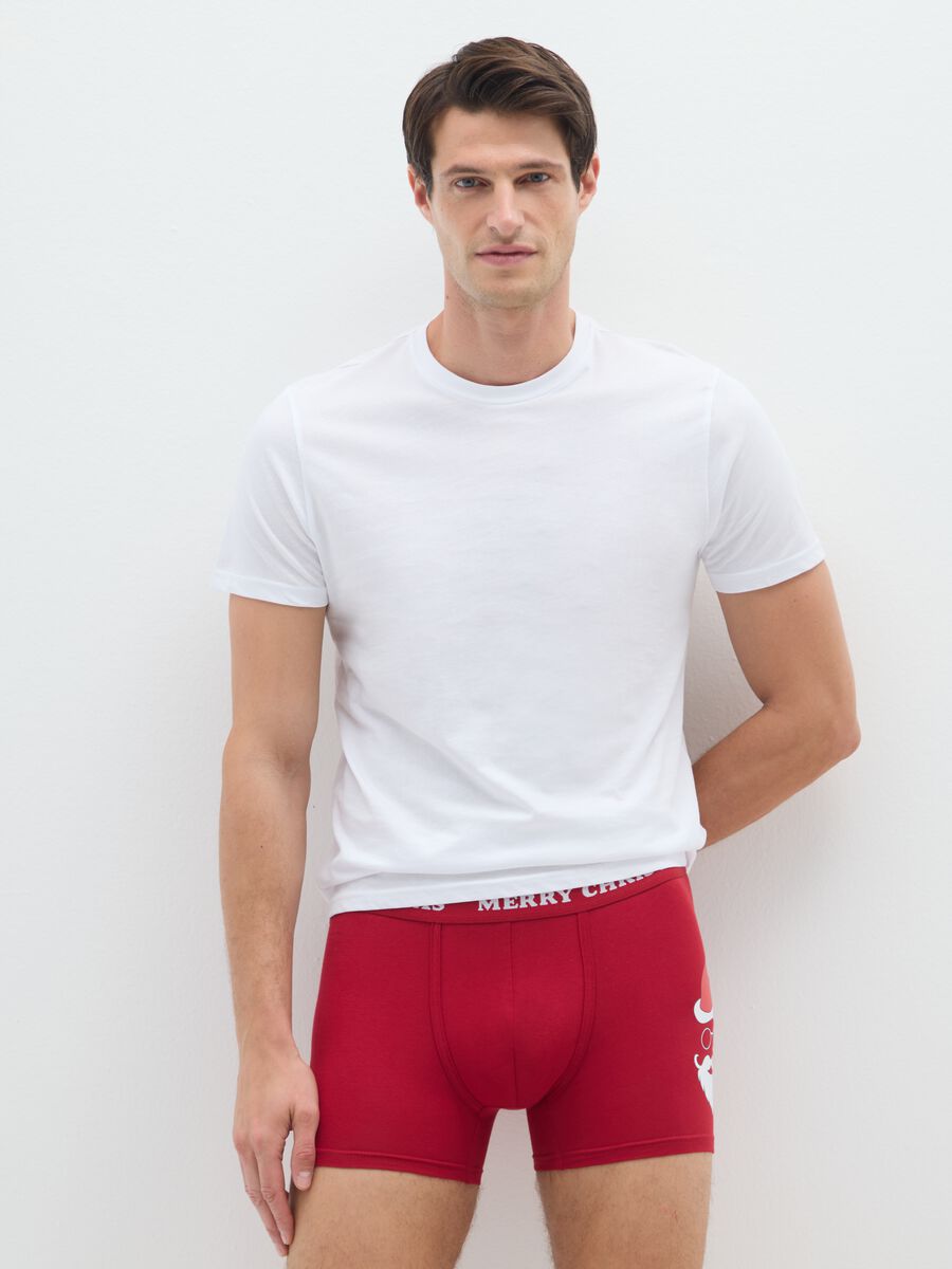 Red regular fit stretch cotton boxers with Christmas print_0