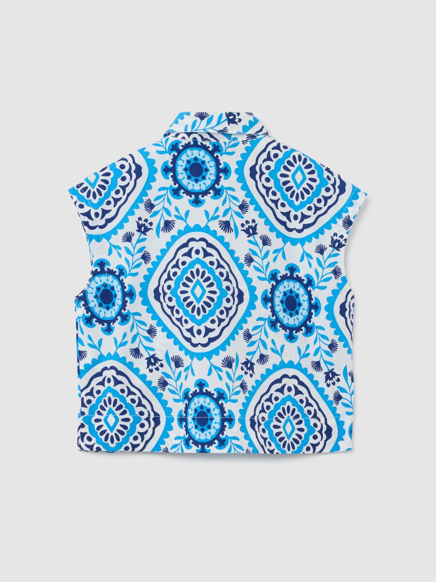 Sleeveless girl's shirt in multicolour pure cotton with print_1