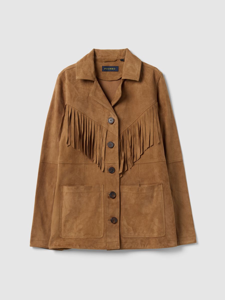 Brown genuine leather jacket regular fit with fringes_0