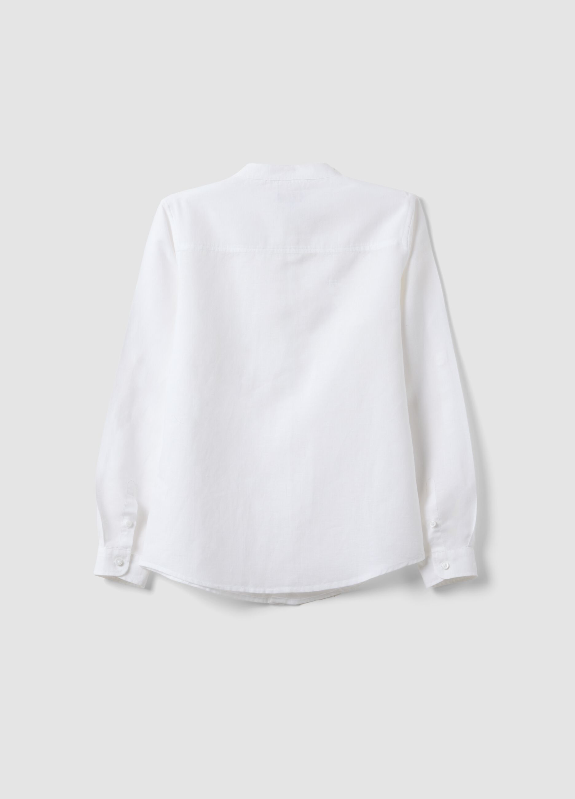 White linen and cotton blend boys&rsquo; shirt with mandarin collar