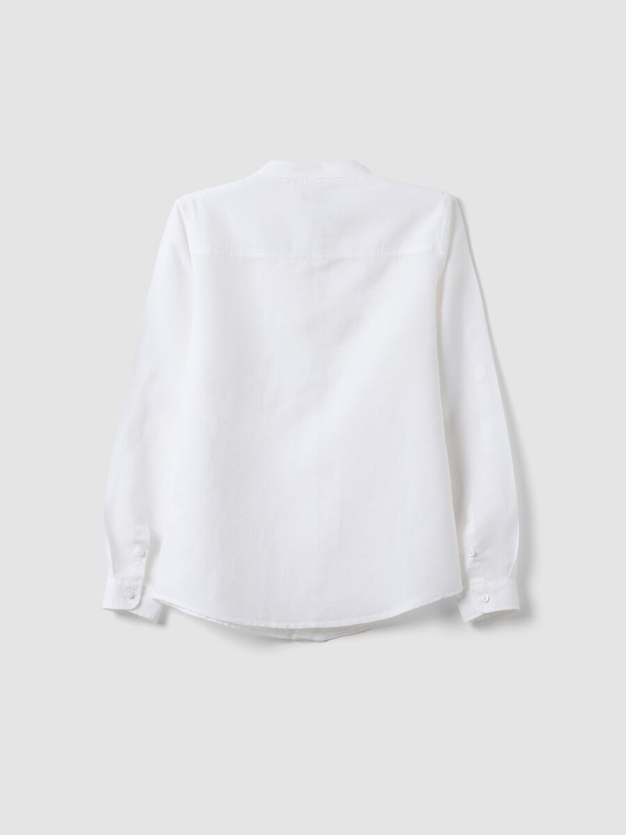 Camicia bianca in misto lino e cotone da ragazzo con collo coreano_1