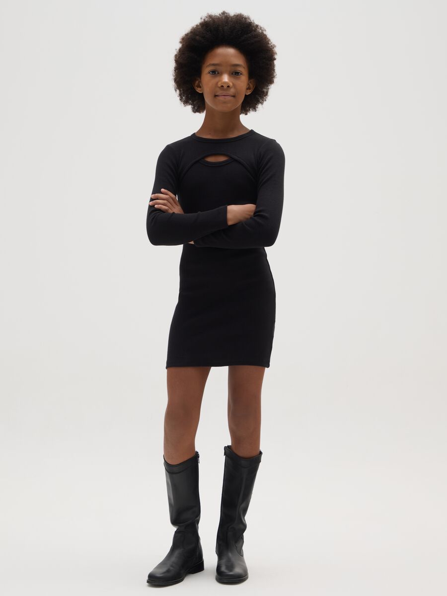 Girls' dress in black stretch cotton_1