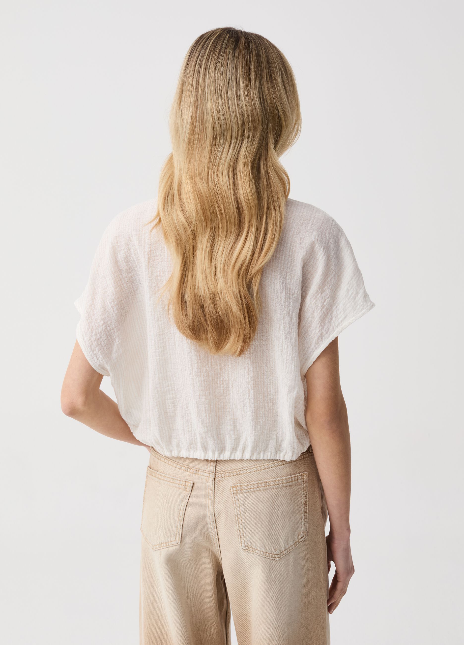 Cotton gauze shirt with drawstring