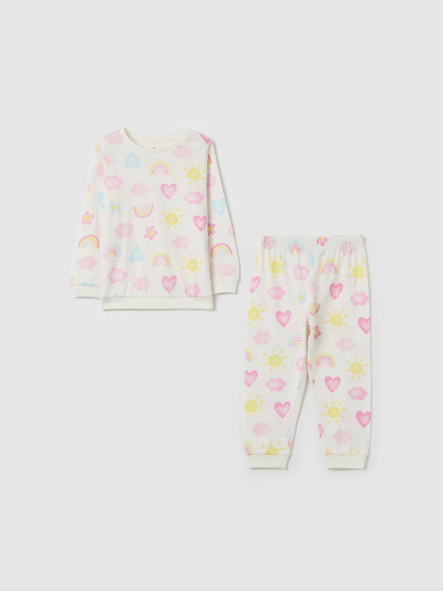 Organic cotton pyjamas with sun and hearts print_0
