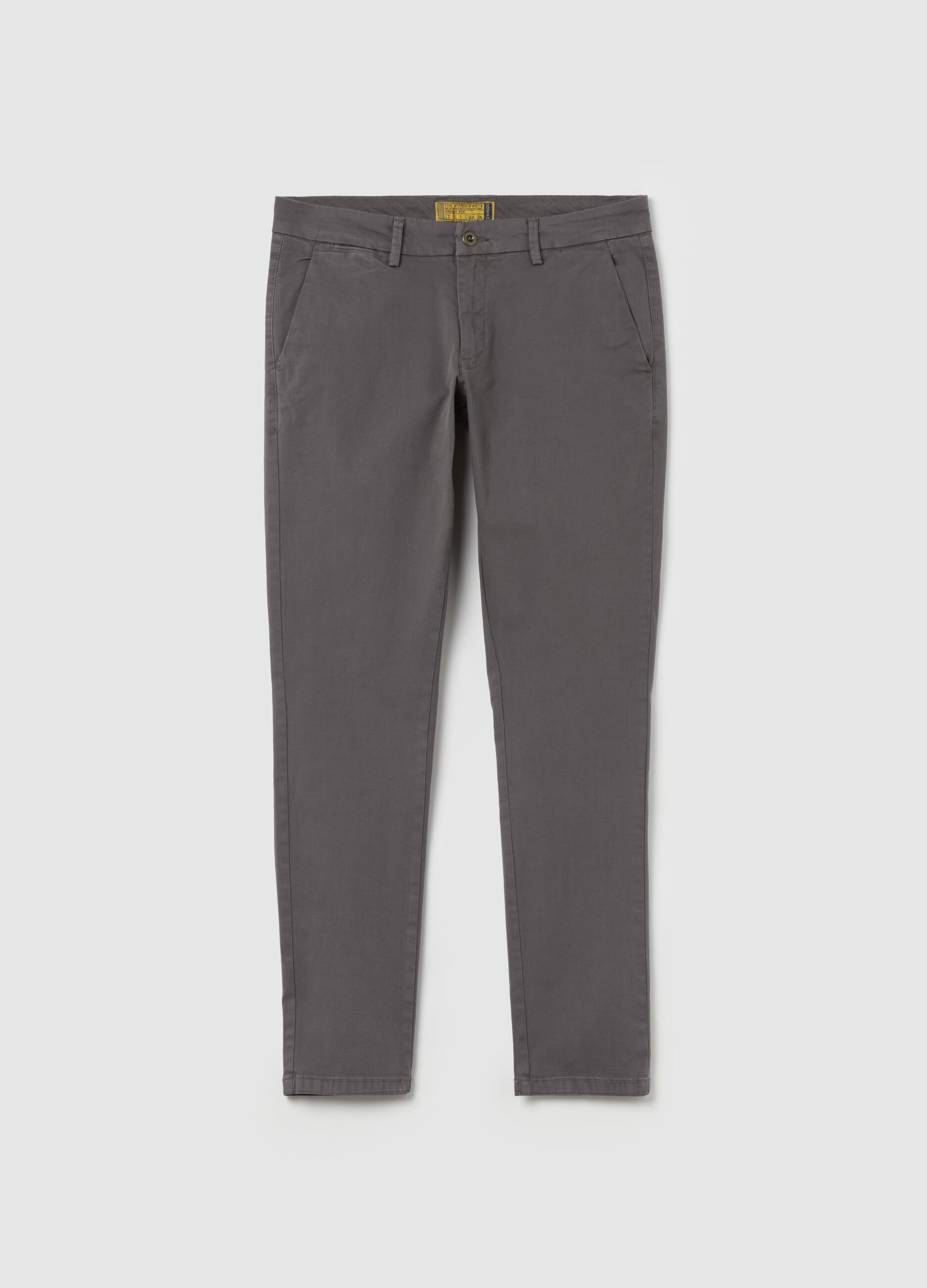 Solid colour stretch cotton chino trousers