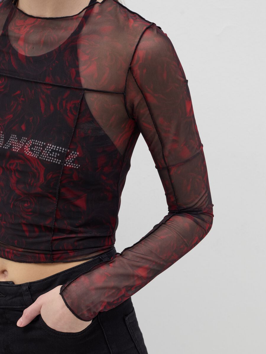 Mesh T-shirt with roses print_3