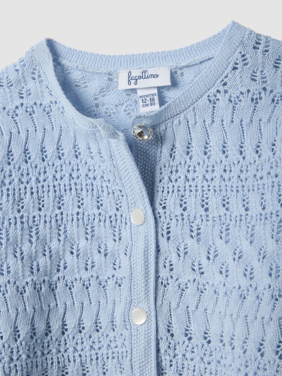Blue fitted pure cotton knitted cardigan for baby girl_2