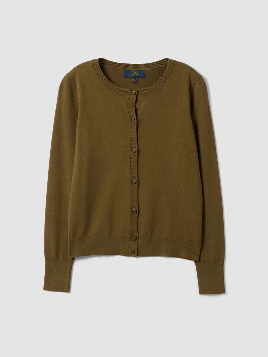 Green viscose-blend crew-neck cardigan, regular fit_4
