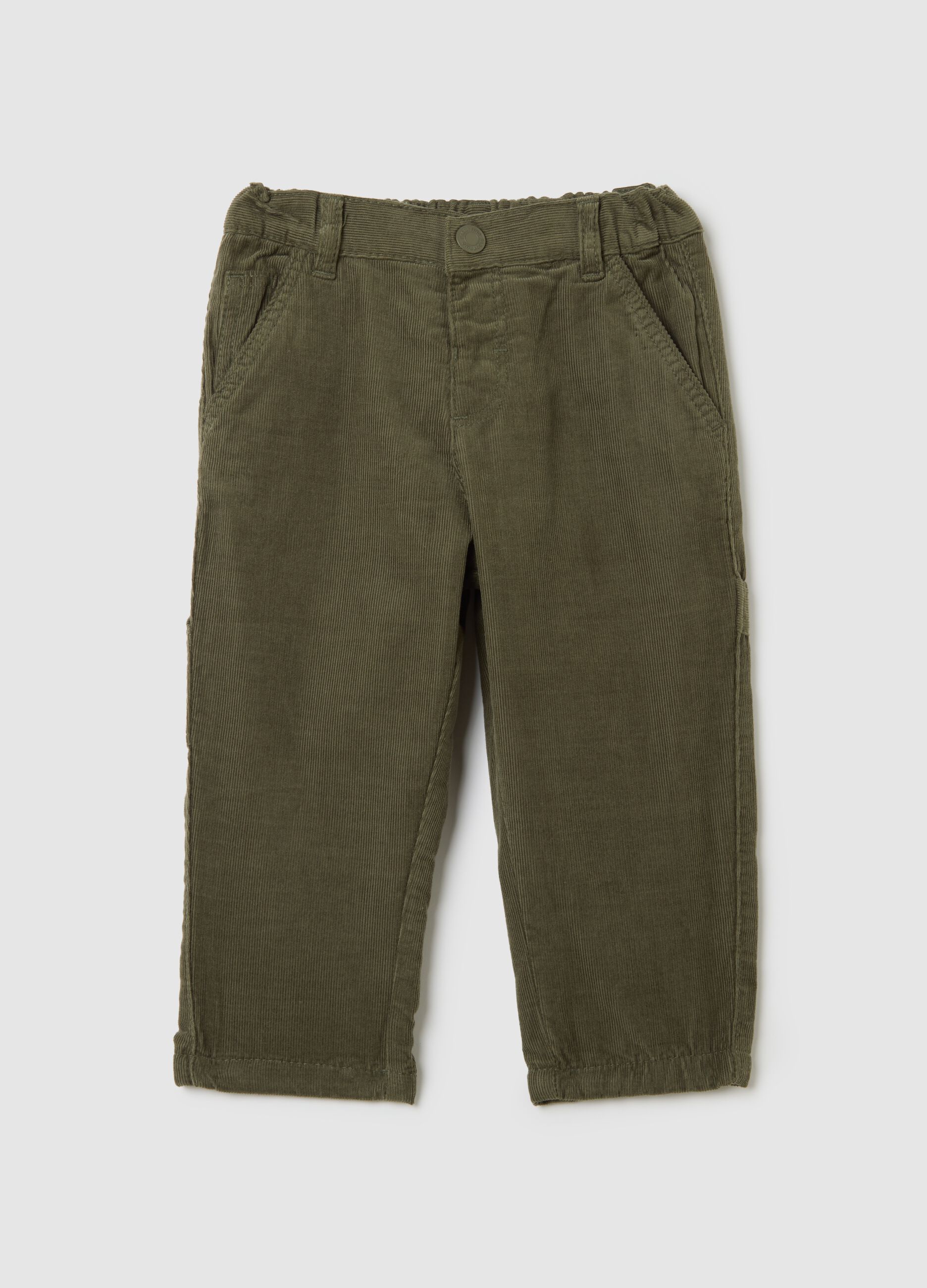 Green Regular Fit Children's Trousers in Pure Cotton