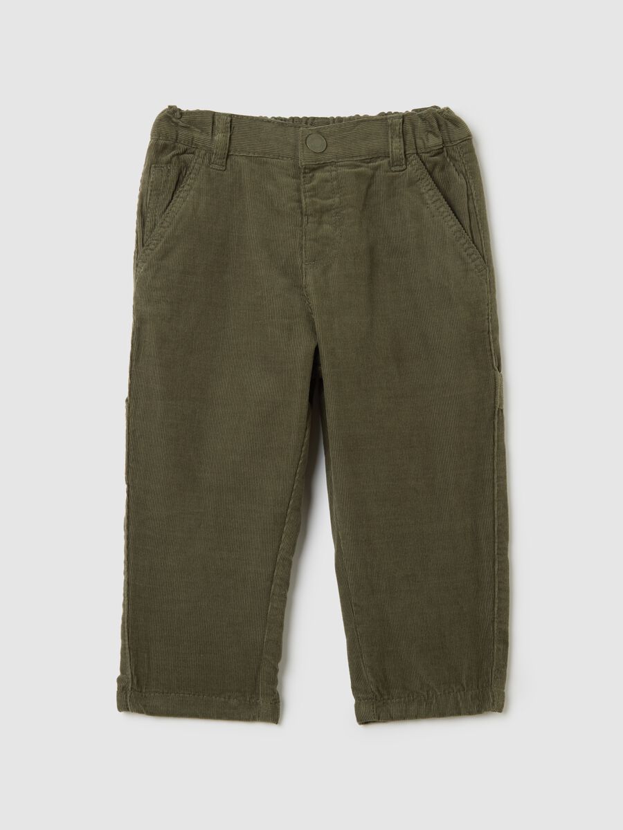 Green Regular Fit Children's Trousers in Pure Cotton_0