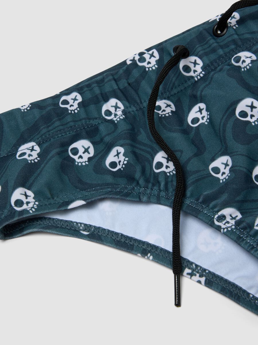 Blue stretch swim briefs with skull print_3