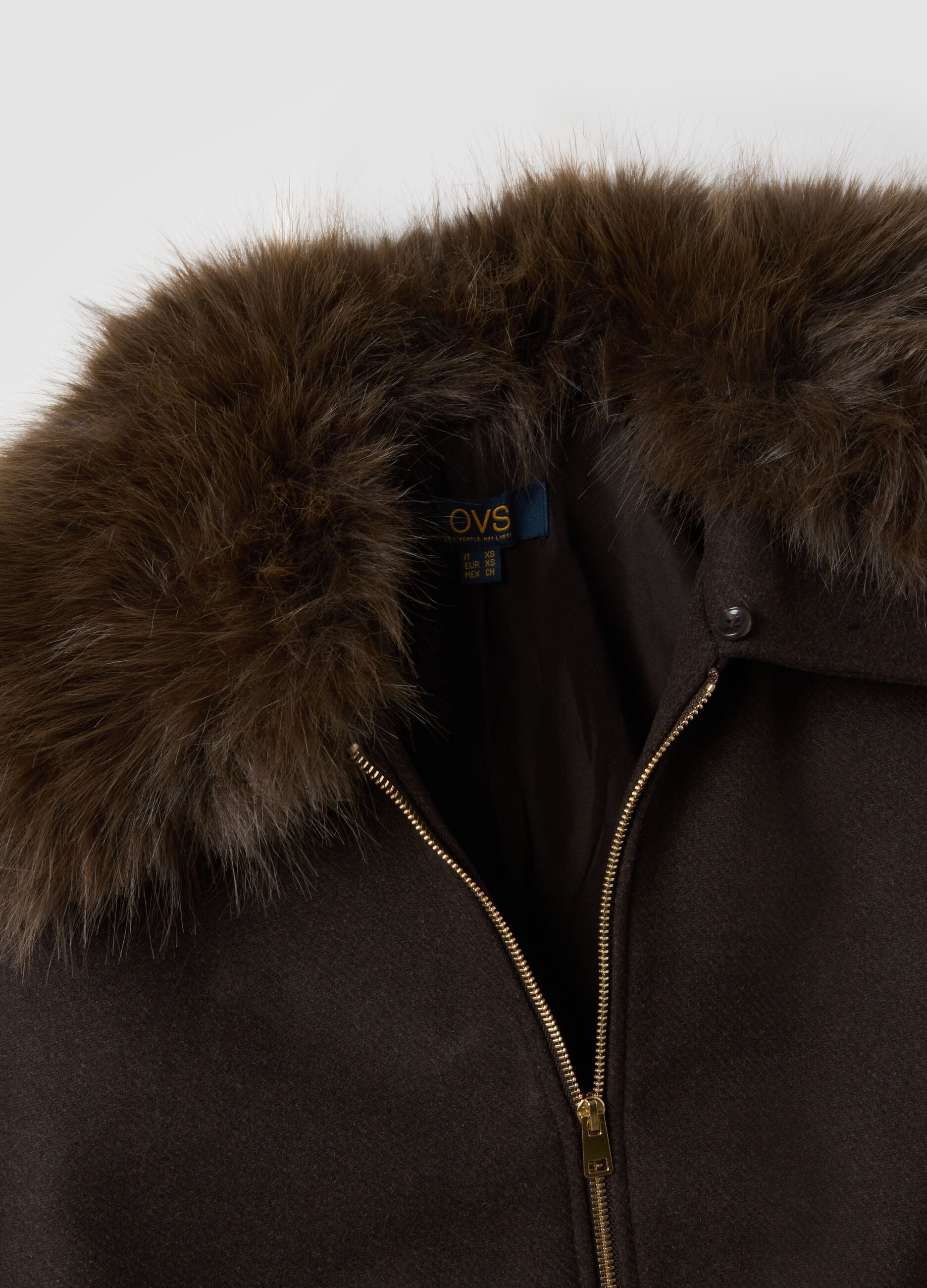 Giacca marrone in misto lana e viscosa con zip
