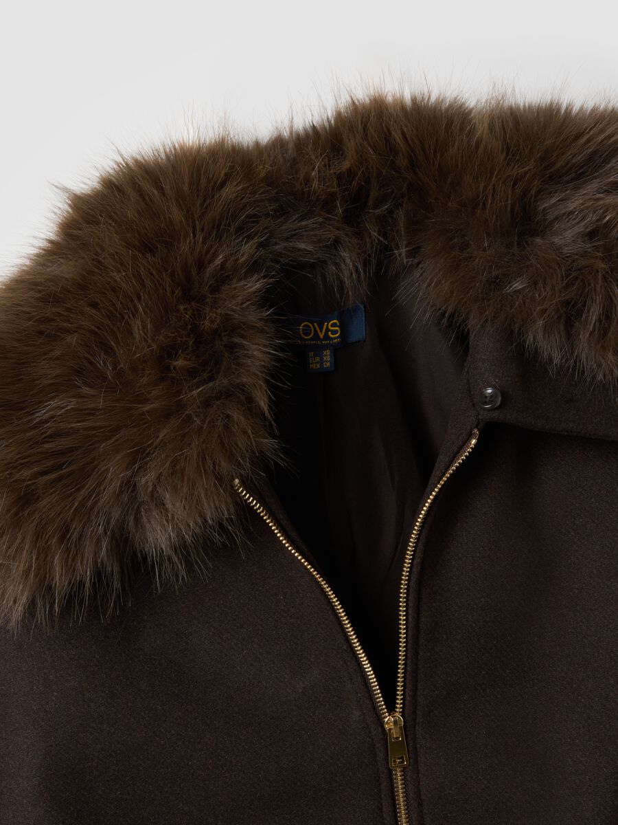 Giacca marrone in misto lana e viscosa con zip_1