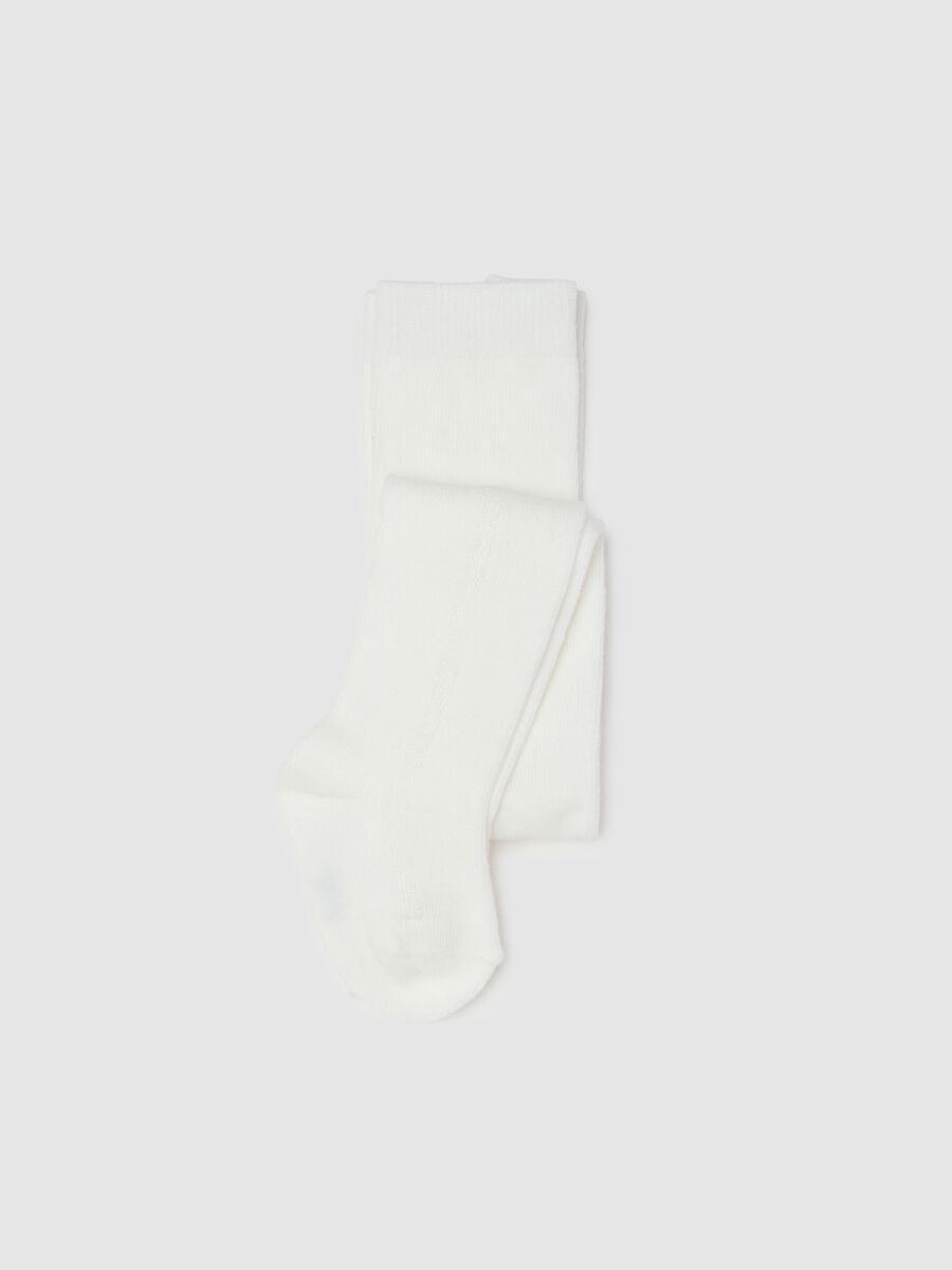 White Cotton Baby Tights with Elastic_0