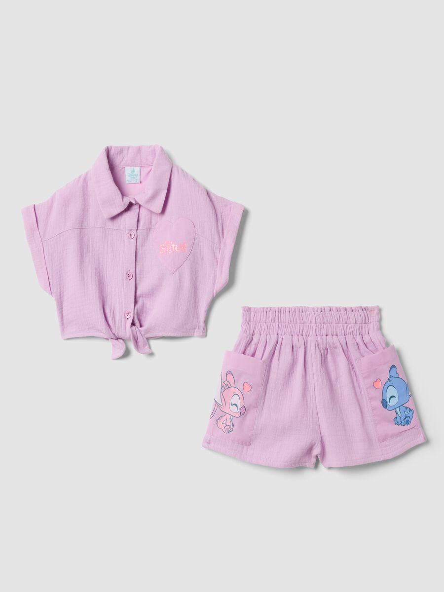 Pink pure cotton set with short-sleeved shirt and shorts_0