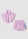 Pink pure cotton set with short-sleeved shirt and shorts_0