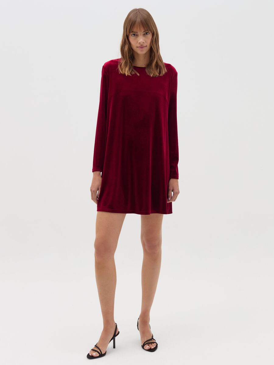 Short dress in velvet with long sleeves_0