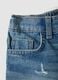 Blue cotton denim shorts for girls, regular fit, distressed details_2