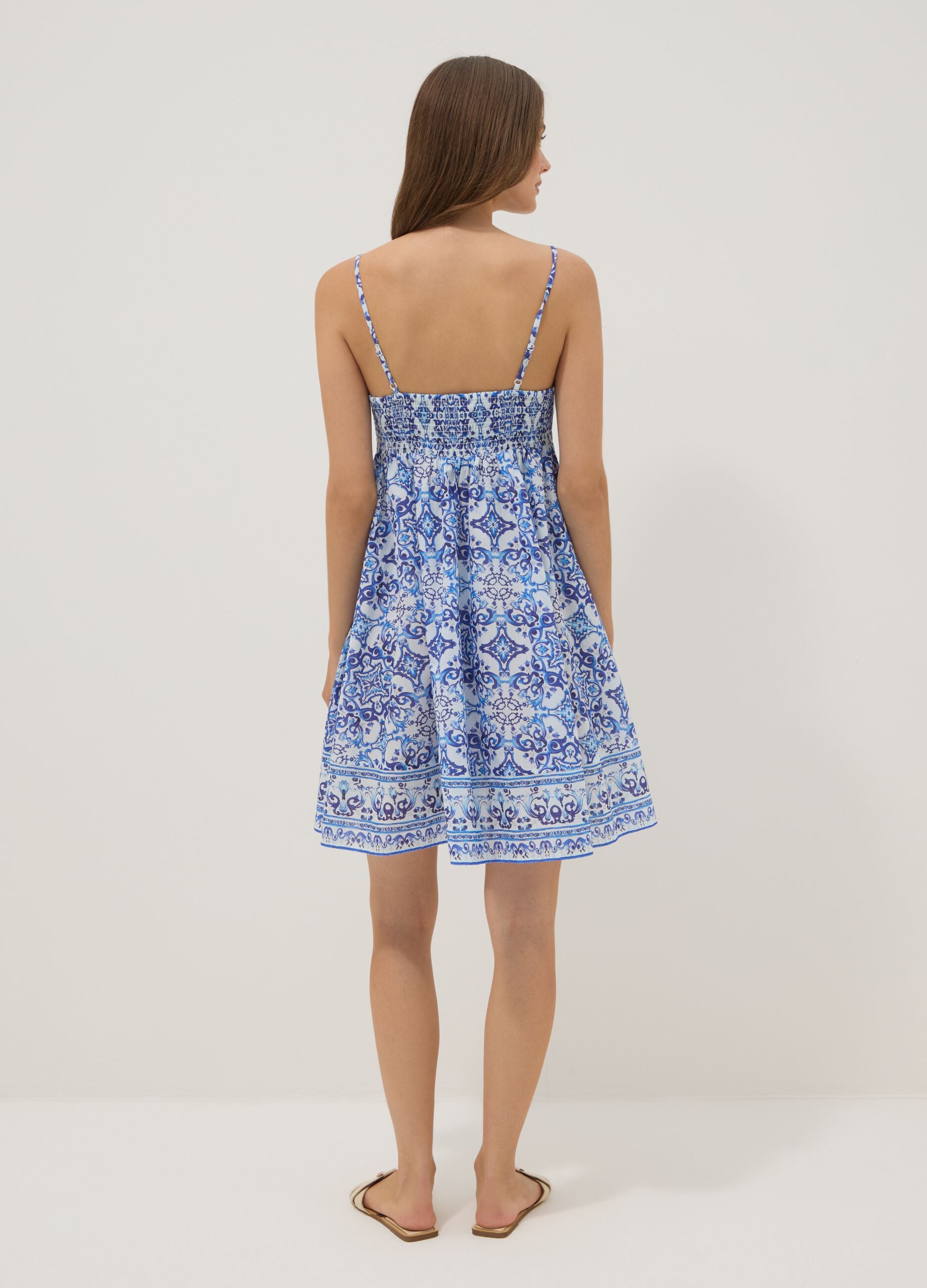 Blue pure cotton slip dress with all-over print