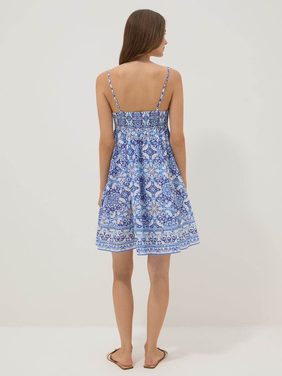 Slipdress blu in puro cotone con stampa all over_3