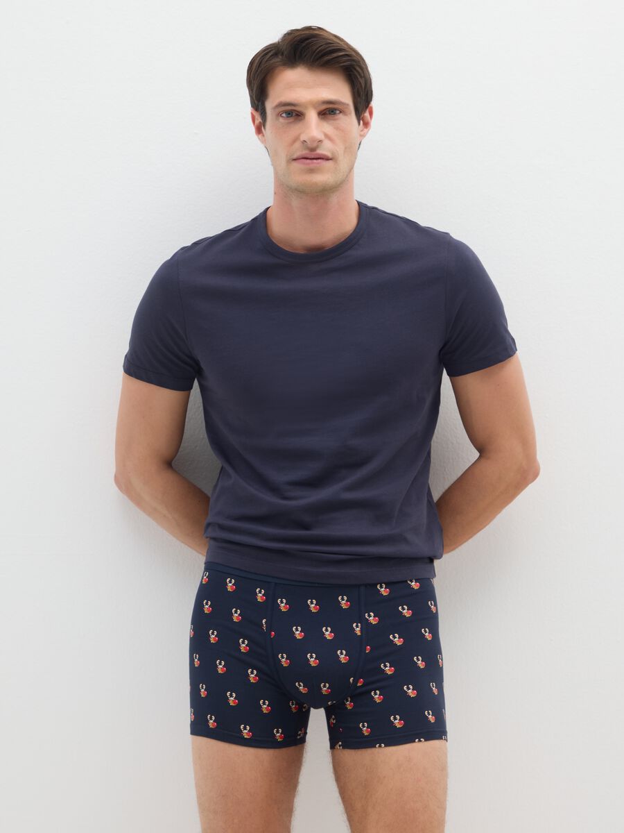 Christmas themed blue stretch cotton regular fit boxers_0