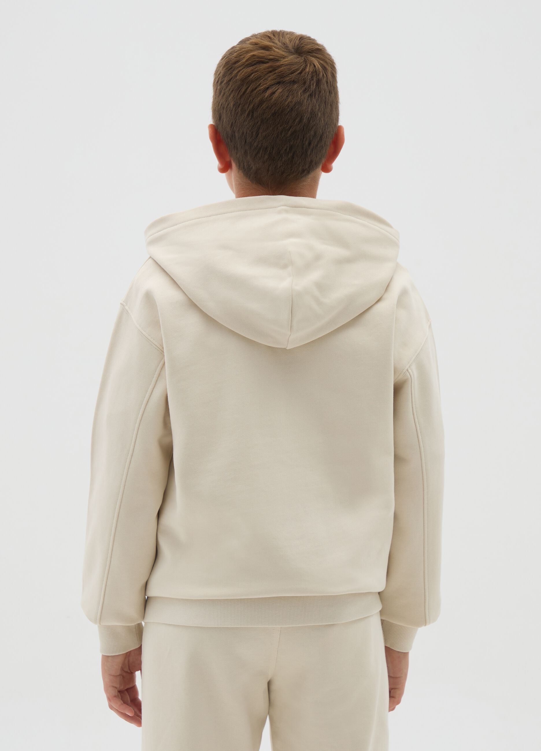 Boys' beige pure cotton hoodie regular fit