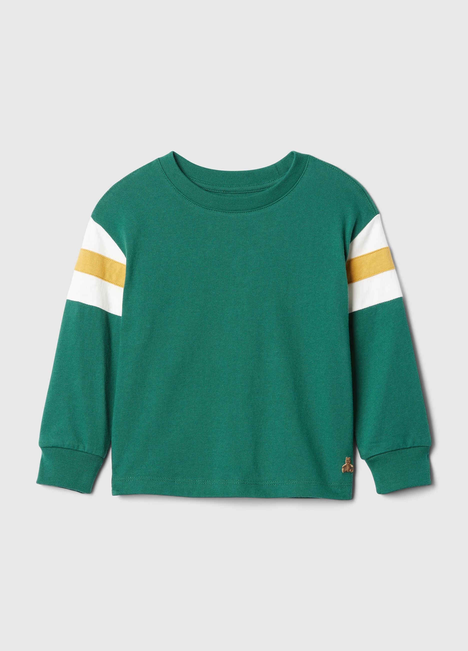 T-shirt with striped insert and teddy bear embroidery