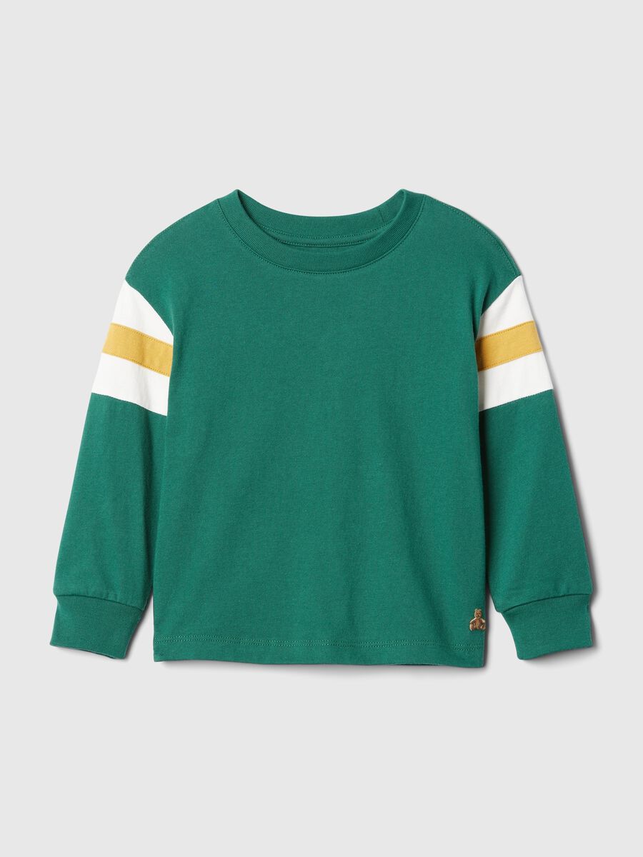 T-shirt with striped insert and teddy bear embroidery_0