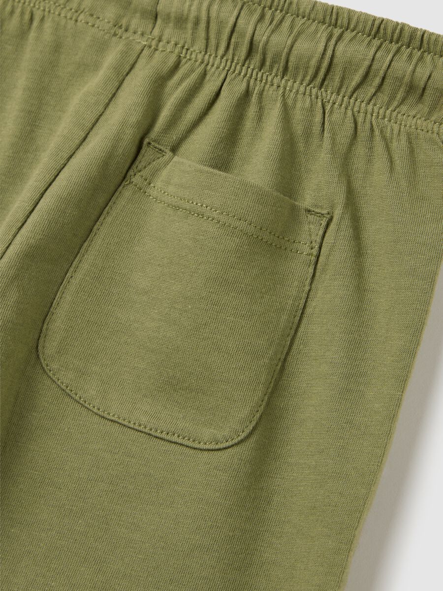 Children's green pure cotton regular fit shorts with drawstring waist_3