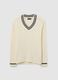 Regular fit white sweater in cotton blend with V-neck_4