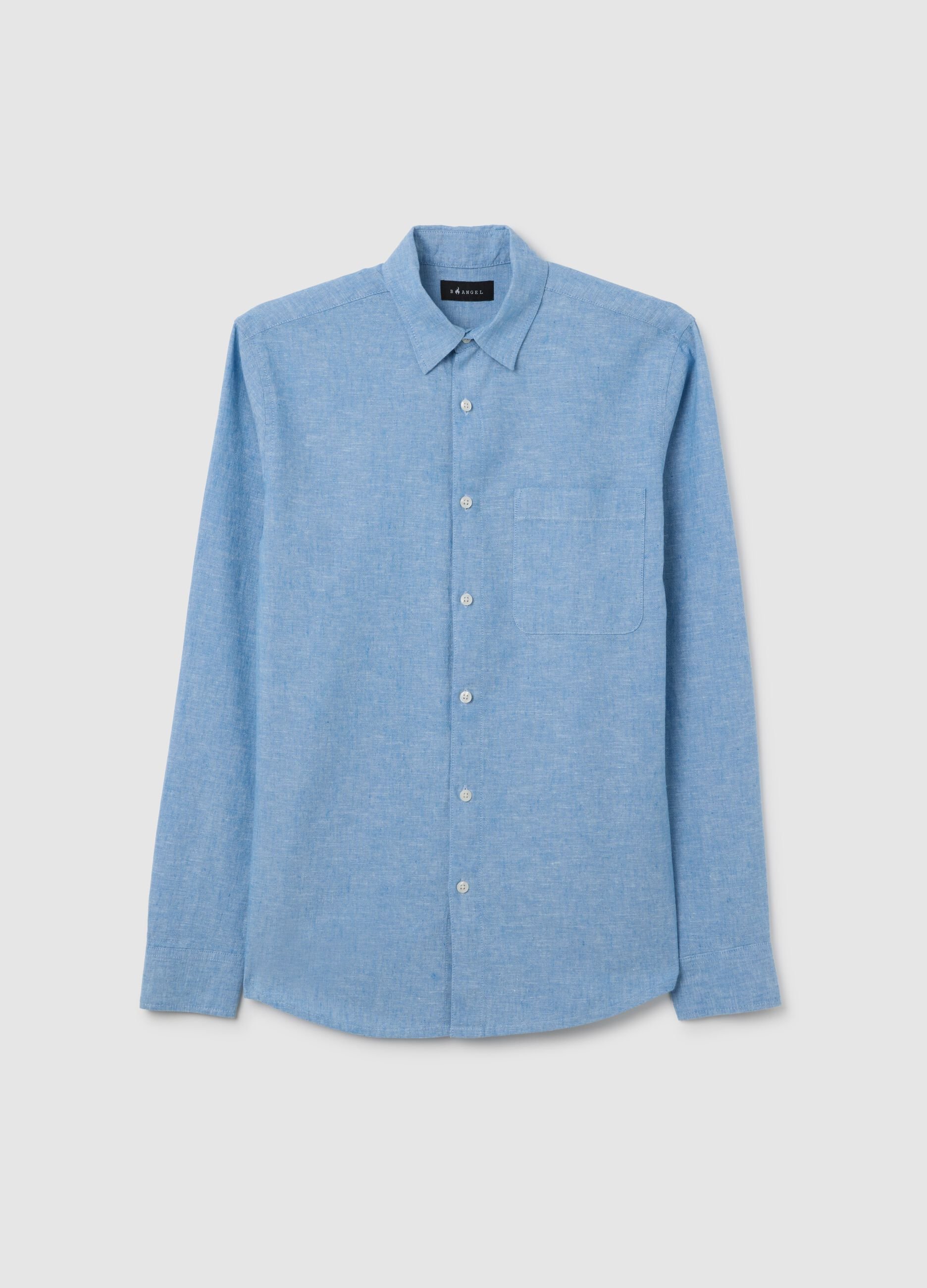 Camicia da uomo in misto cotone blu regular fit con chiusura a bottoni