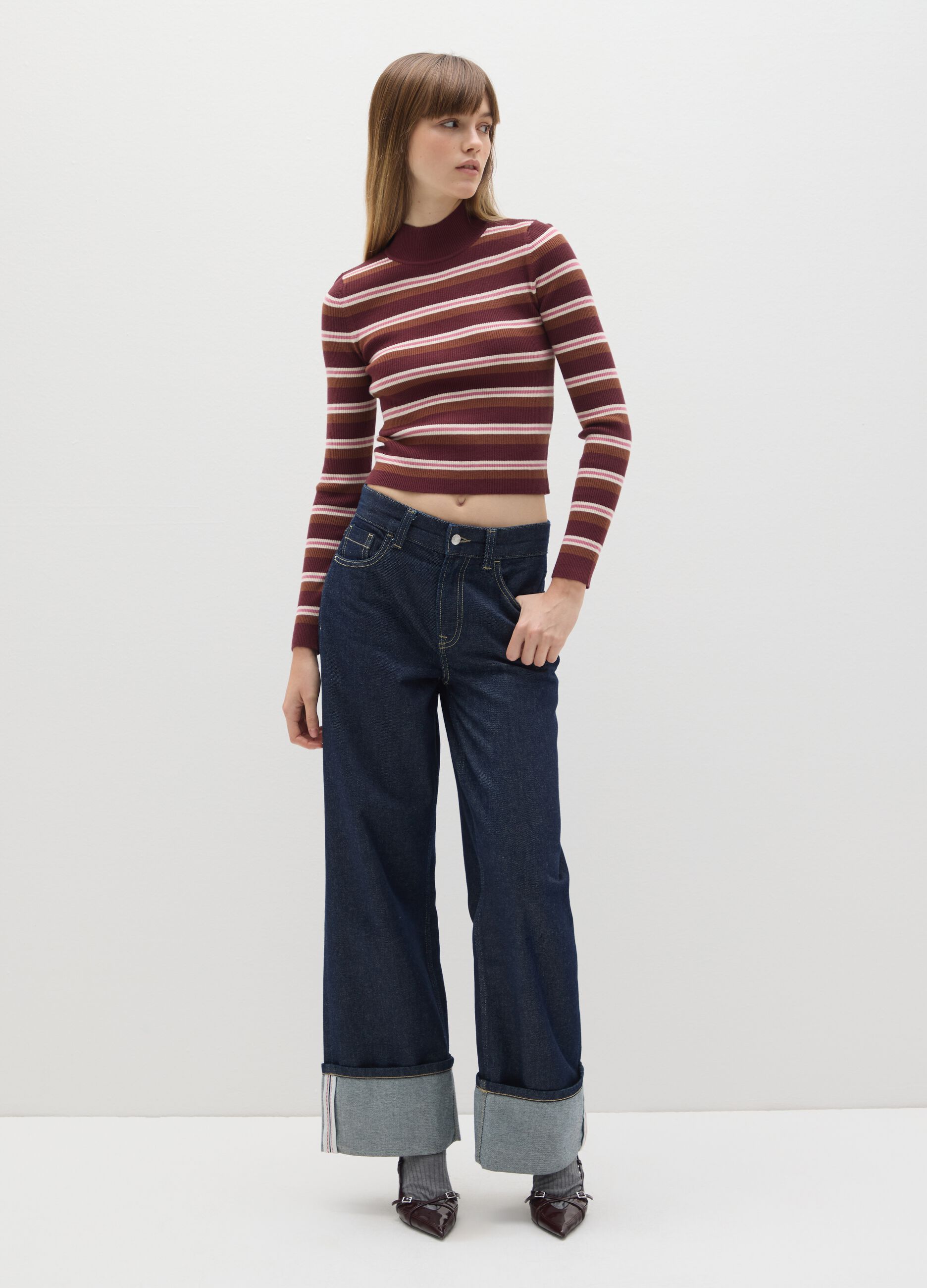 Brown striped fitted sweater