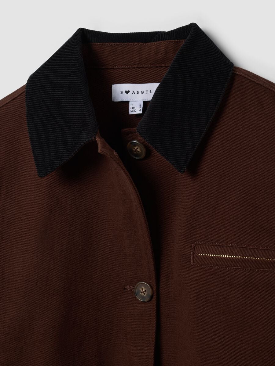 Bomber marrone in puro cotone con colletto a contrasto regular fit_6