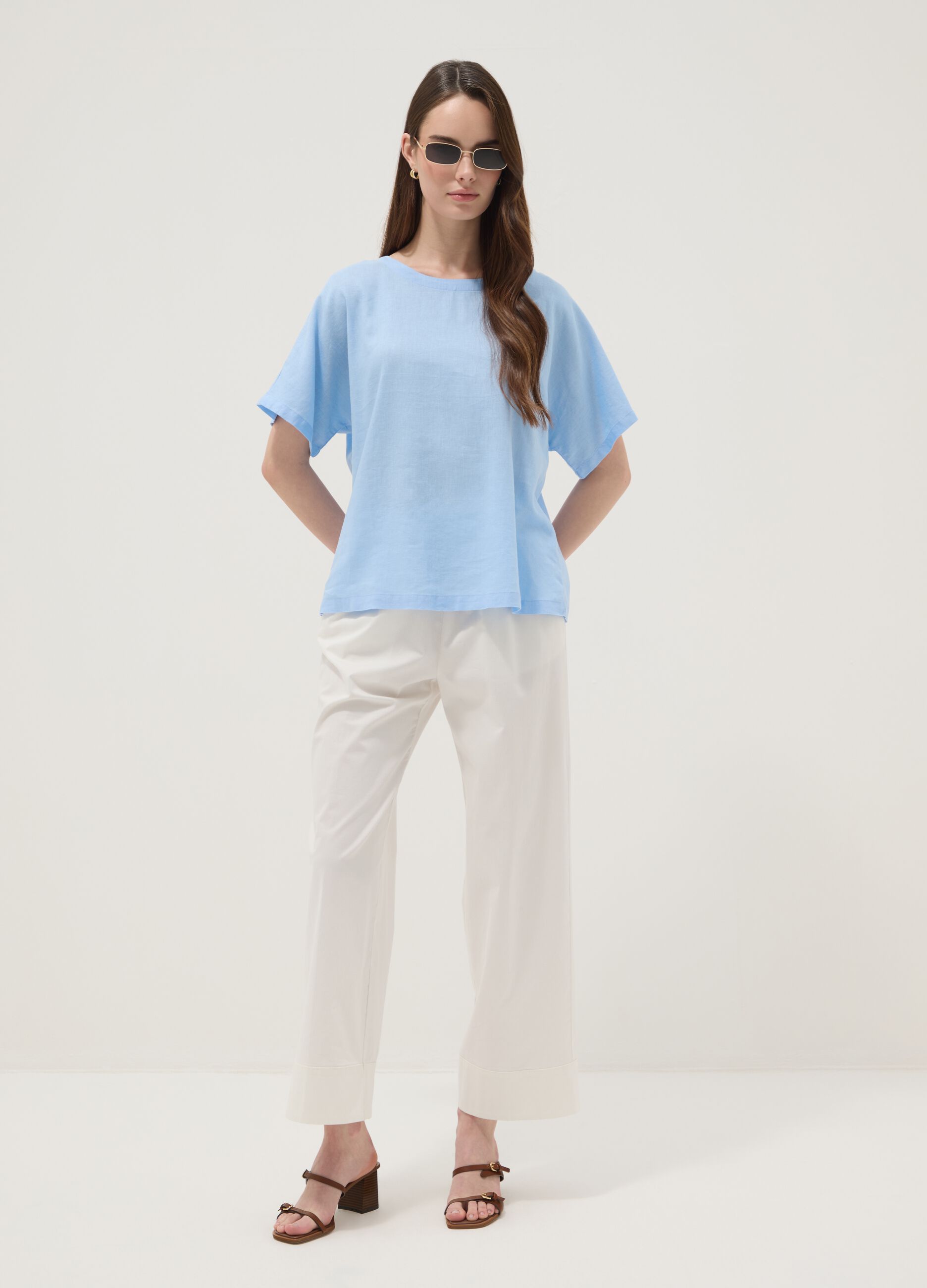Light blue linen and viscose-blend blouse, regular fit