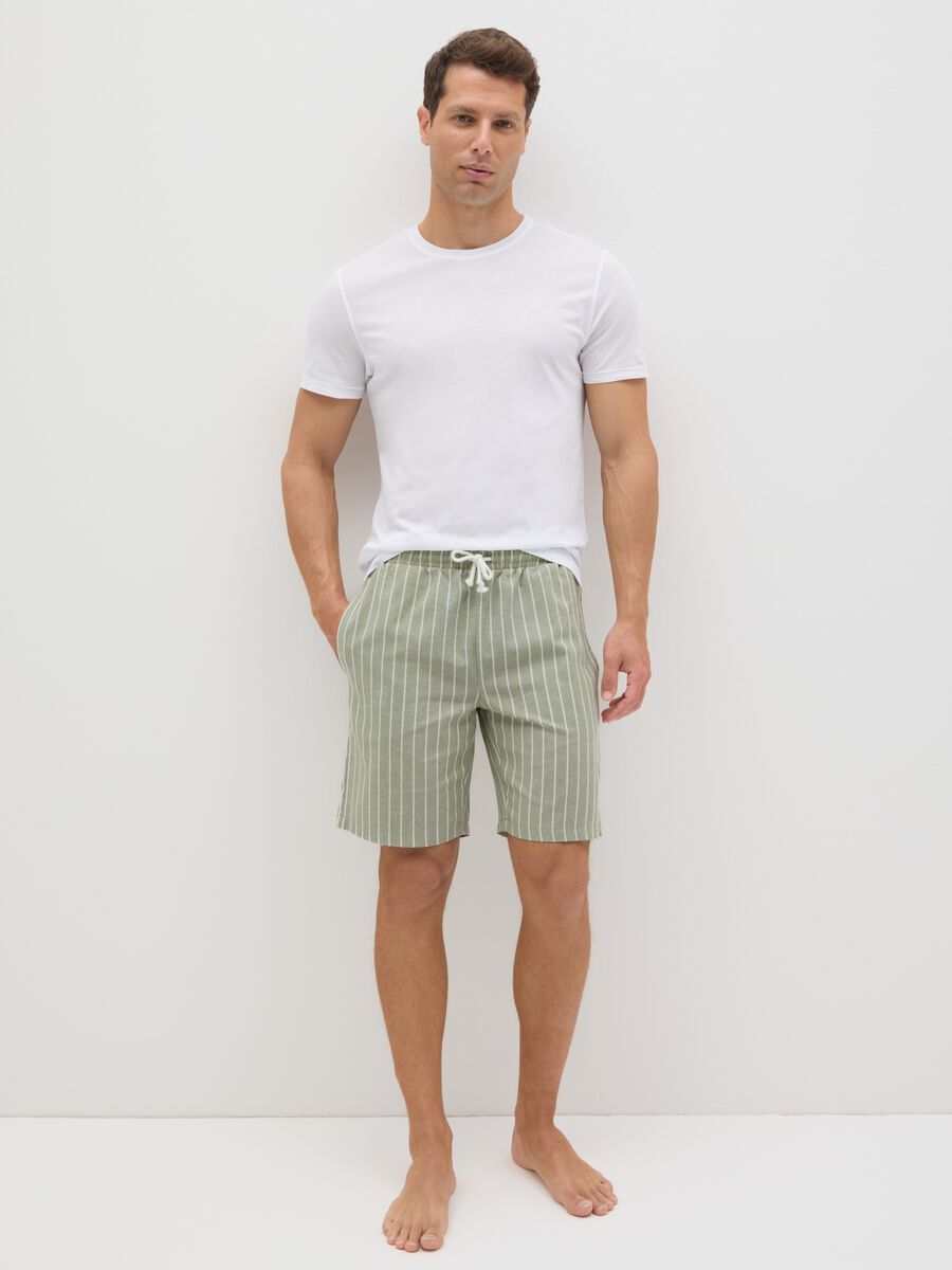 Men's green pure cotton shorts with regular fit and drawstring_0