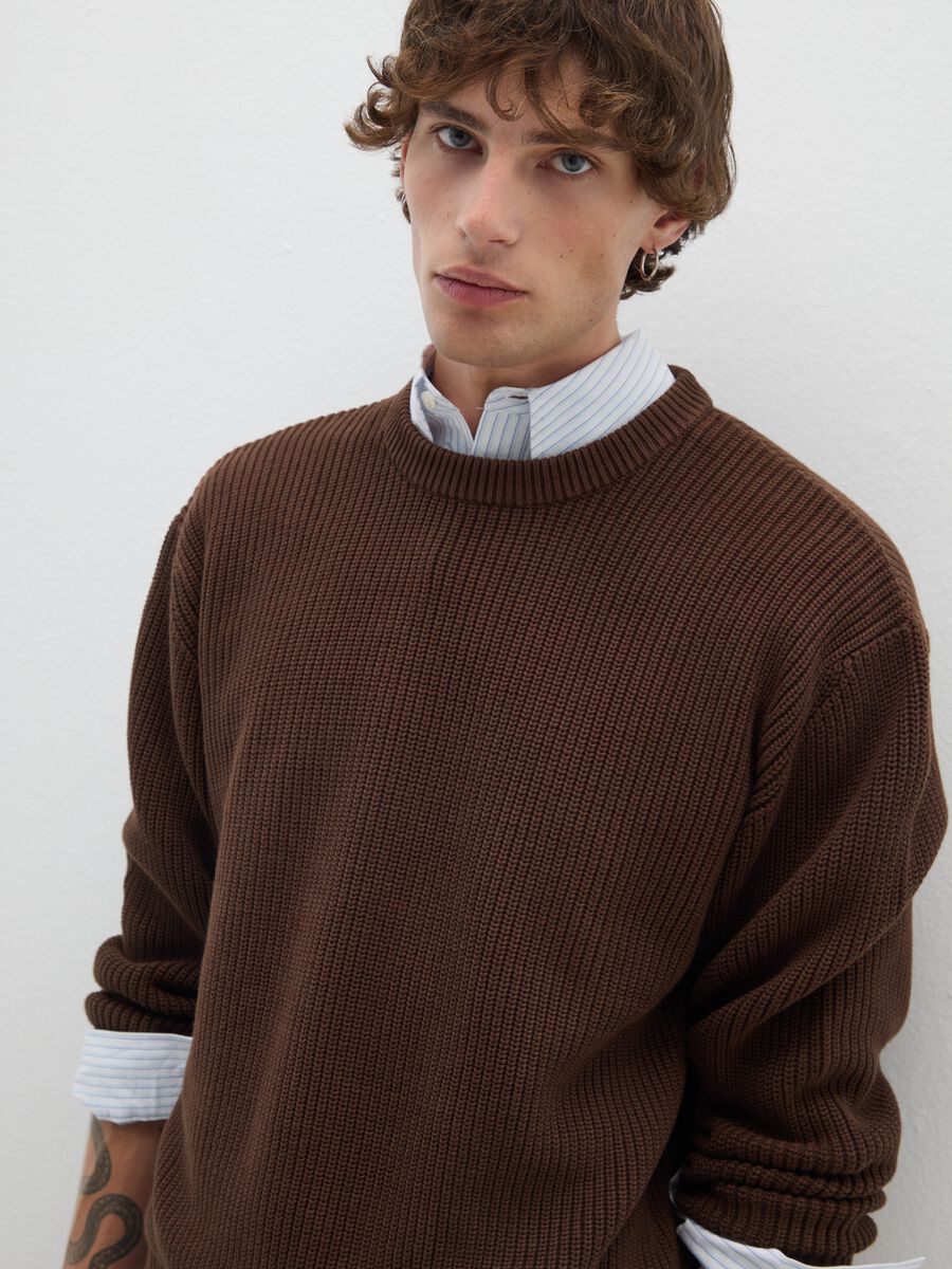Jumper in puro cotone marrone regular fit_3