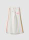 Pantaloni bianchi wide leg in misto cotone con profili arcobaleno_0